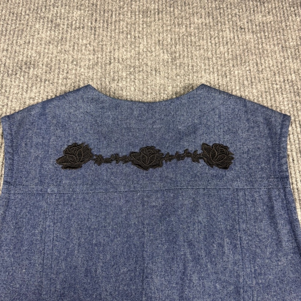 Vtg Handmade Vest Womens L /XL Denim Lace Statement Faux Buttons Western Goth - Picture 7 of 11